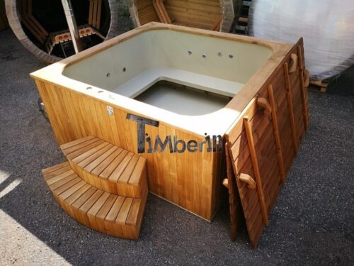 Wood fired outdoor hot tub rectangular deluxe with outside heater 26