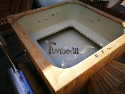 Wood fired outdoor hot tub rectangular deluxe with outside heater 30