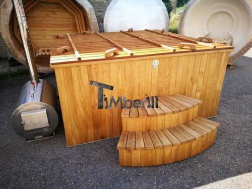 Wood fired outdoor hot tub rectangular deluxe with outside heater 42